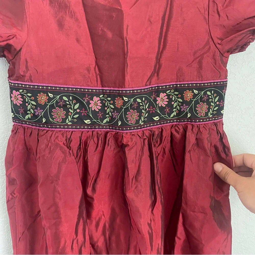 Hanna Andersson Girls Red Holiday Dress Puff Sleeve Embroidered Waist Size 6